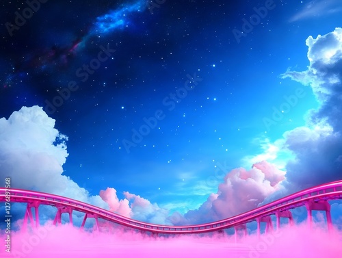 roller coaster neon tracks stars illustration