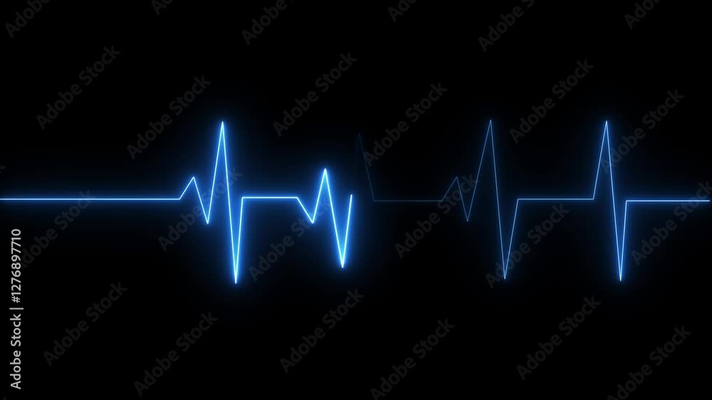 Neon Light Heartbeat Display Screen Medical Research. Cardiogram in heart shape heartbeat heat pulse glowing neon light Neon animation of heartbeat. heart beat on monitor.