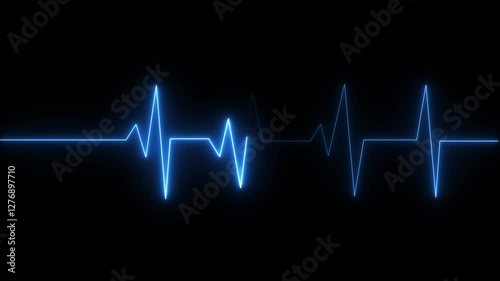 Neon Light Heartbeat Display Screen Medical Research. Cardiogram in heart shape heartbeat heat pulse glowing neon light Neon animation of heartbeat. heart beat on monitor.