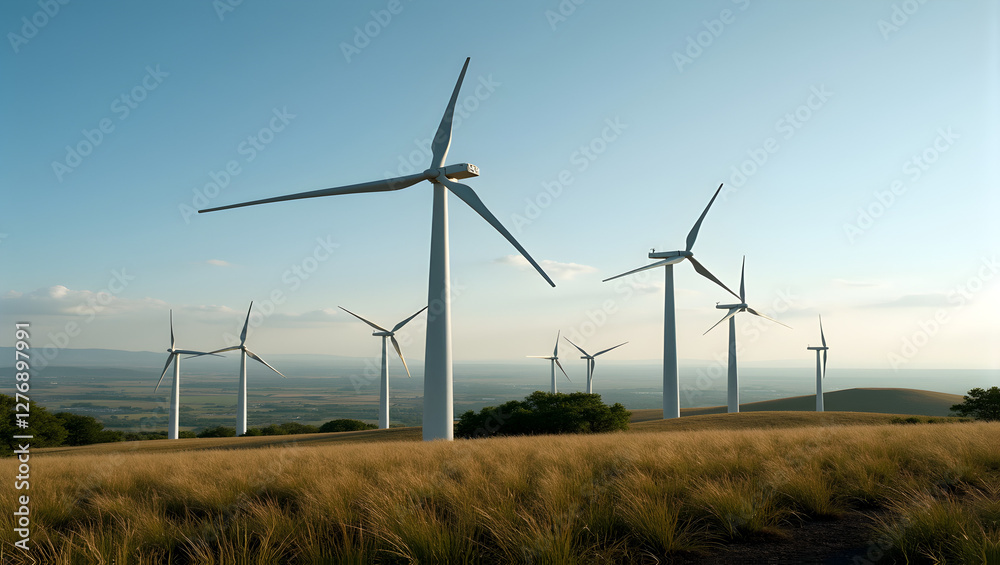Windmill Farm Generating Renewable Energy in Rural Landscape Windmill Farm Generating Renewable Energy in Rural Landscape
