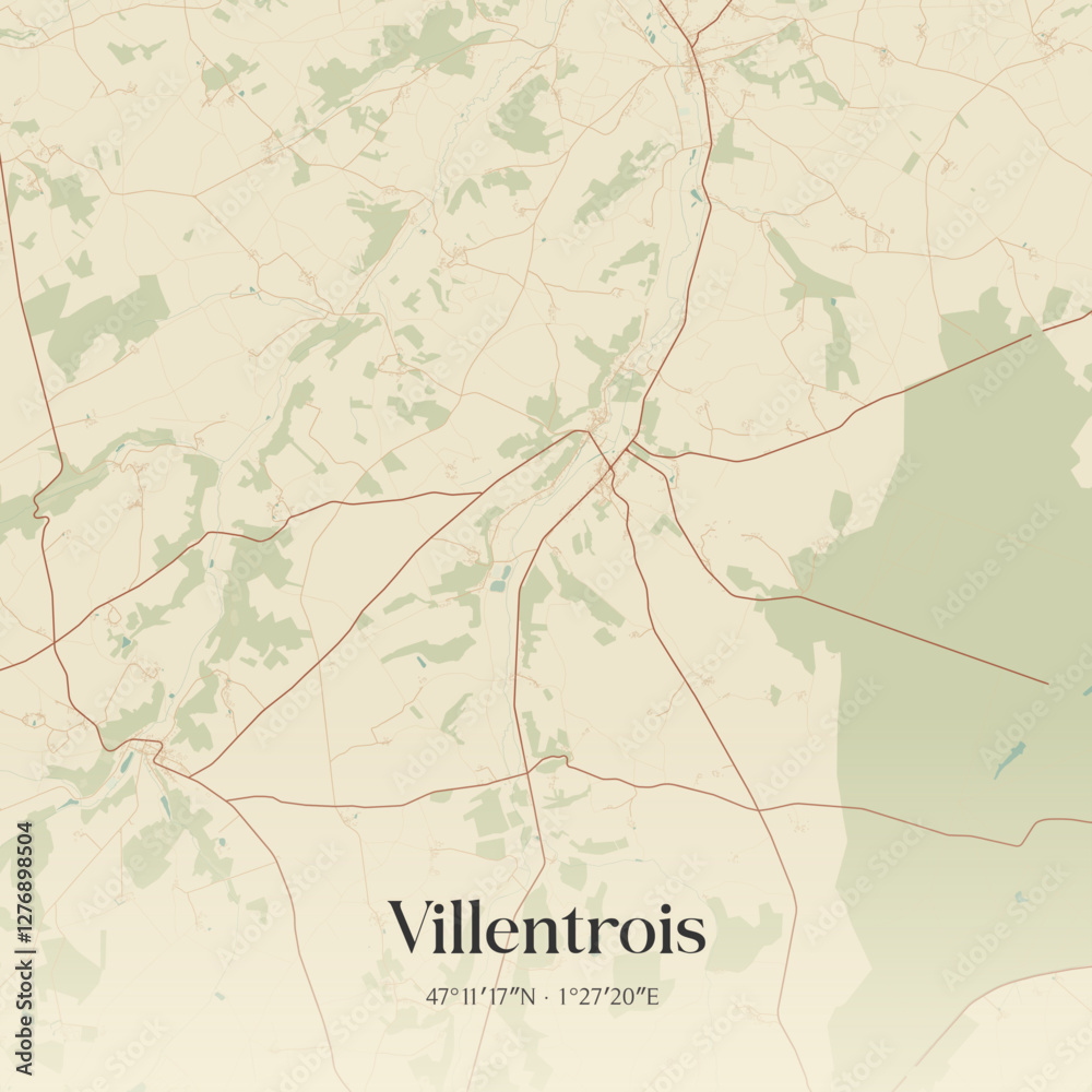 Fototapeta premium Vintage map of Villentrois, France.
