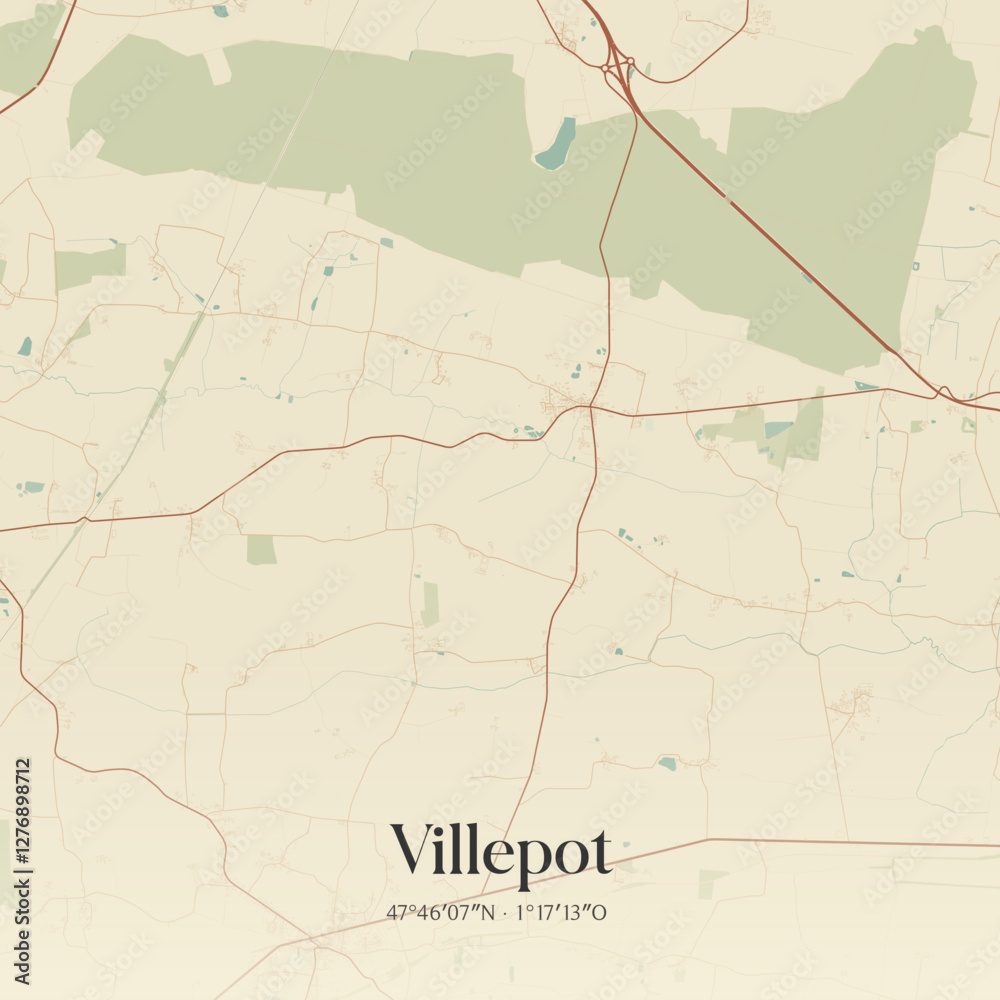 Fototapeta premium Vintage map of Villepot, France.