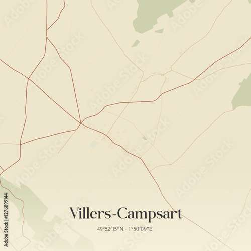 Vintage map of Villers-Campsart, France.