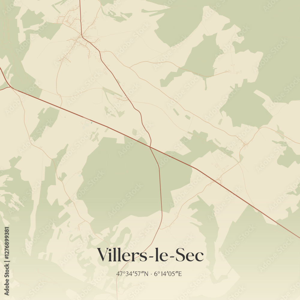 Fototapeta premium Vintage map of Villers-le-Sec, France.