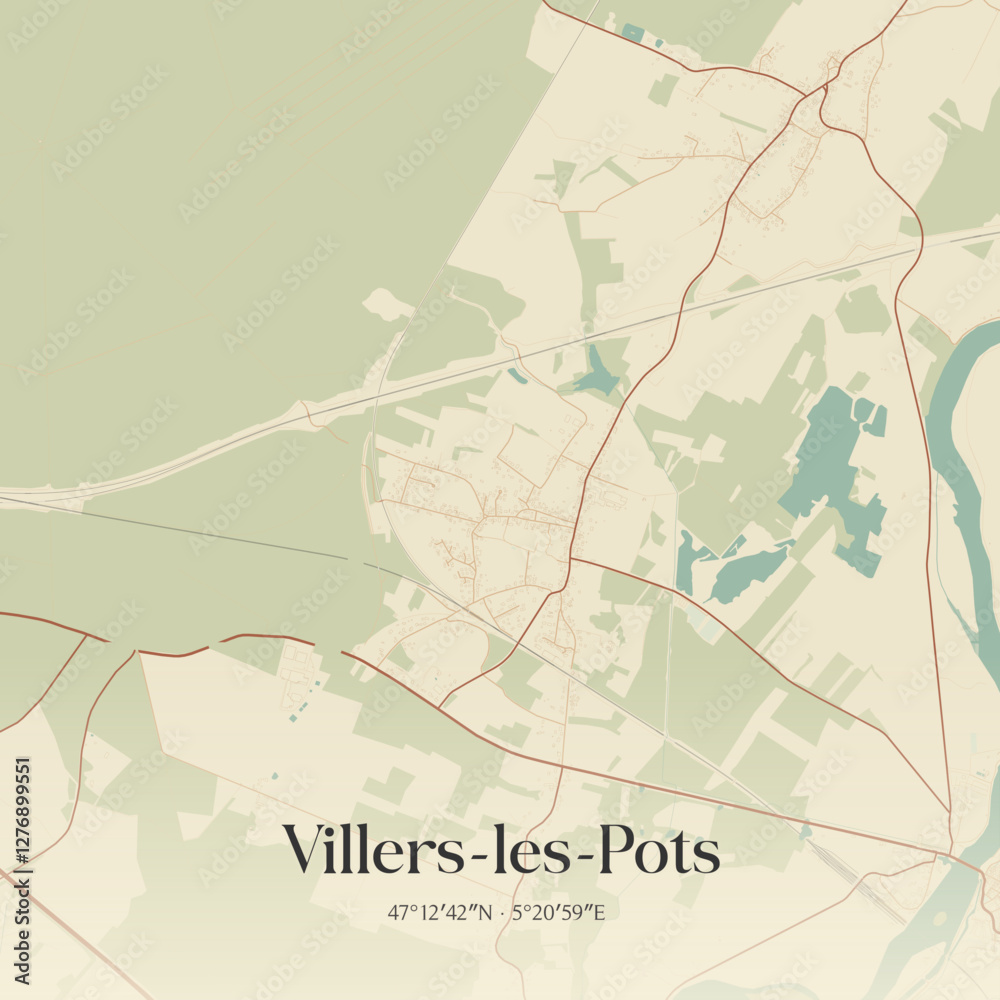 Fototapeta premium Vintage map of Villers-les-Pots, France.