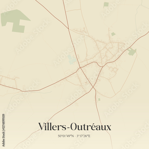 Vintage map of Villers-Outréaux, France.