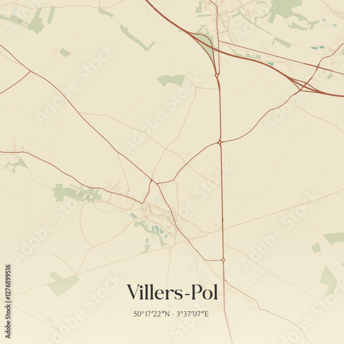 Vintage map of Villers-Pol, France.