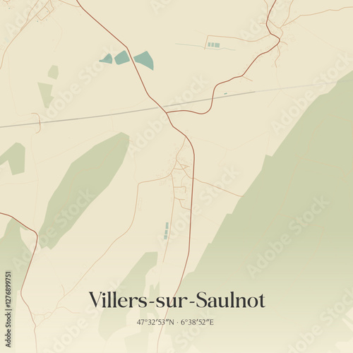 Vintage map of Villers-sur-Saulnot, France.