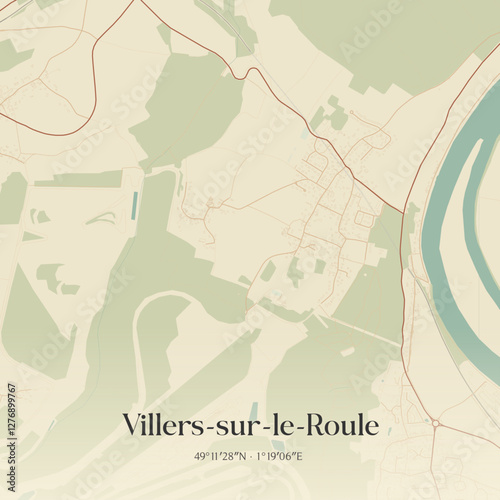 Vintage map of Villers-sur-le-Roule, France.