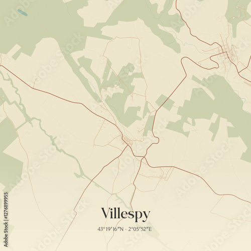 Vintage map of Villespy, France.