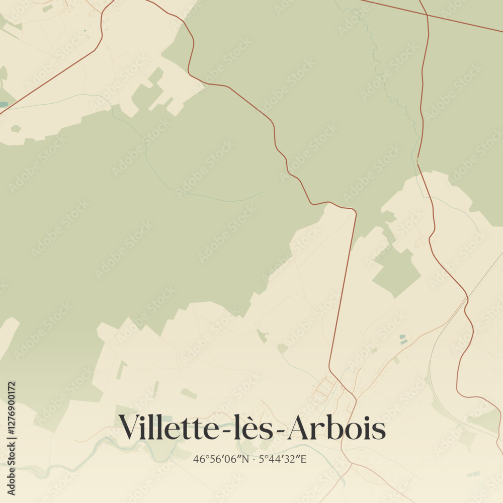 Fototapeta premium Vintage map of Villette-lès-Arbois, France.