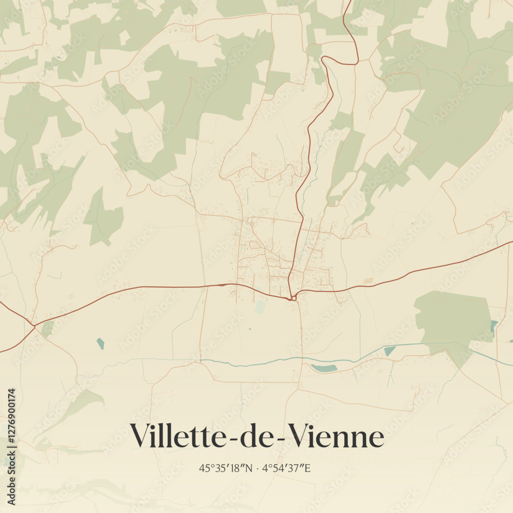 Obraz premium Vintage map of Villette-de-Vienne, France.