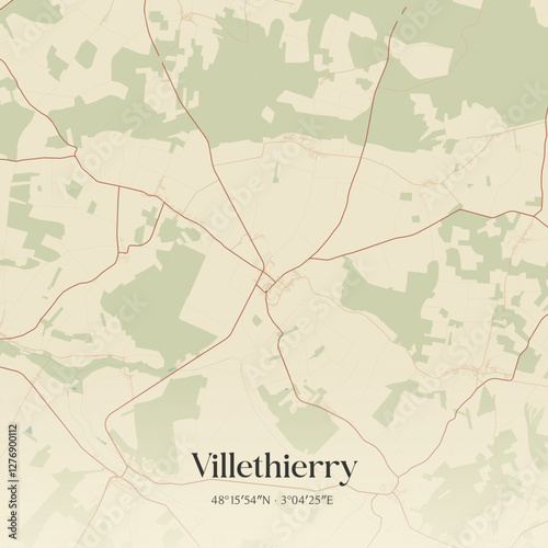 Vintage map of Villethierry, France.