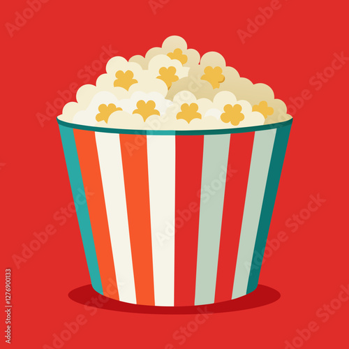 popcorn, food, snack, box, movie, corn, vector, cinema, icon, isolated, container, white, red, illustration, pop, drink, symbol, film, soda, bucket, trash, sign, theater, delicious, entertainment