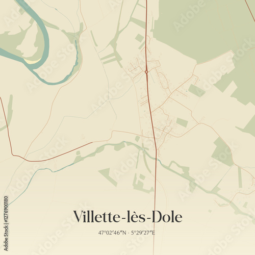 Vintage map of Villette-lès-Dole, France.
