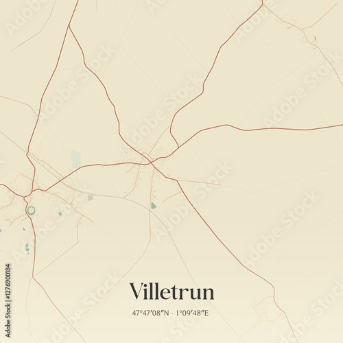 Vintage map of Villetrun, France.