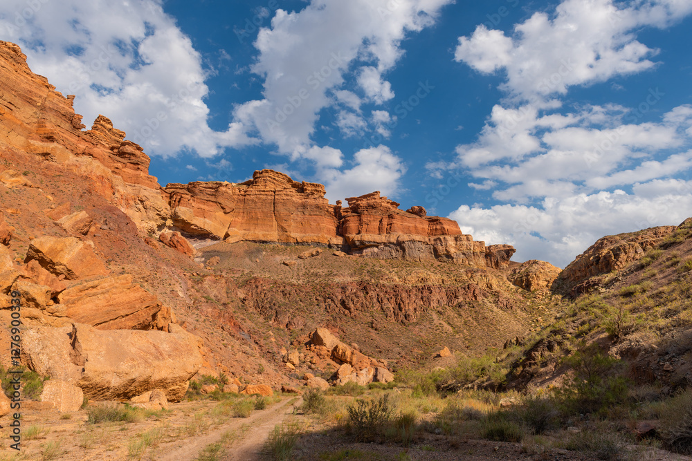 Picturesque mountains of the Charyn River canyon in the Almaty region in southeast Kazakhstan on a summer day Picturesque mountains of the Charyn River canyon in the Almaty region in southeast Kazakhstan on a summer day