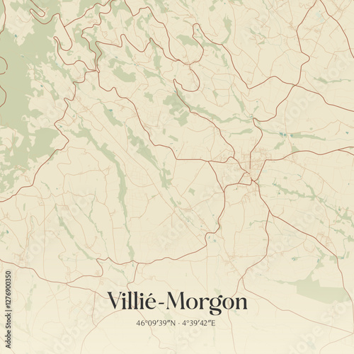 Vintage map of Villié-Morgon, France.
