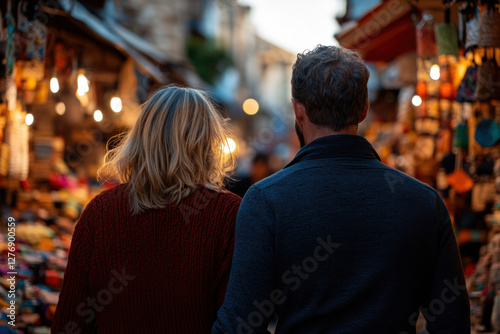 Wallpaper Mural Couple enjoys a delightful evening at a charming street market full of handmade treasures and vibrant colors Torontodigital.ca