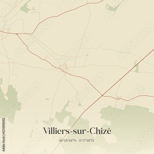 Vintage map of Villiers-sur-Chizé, France.