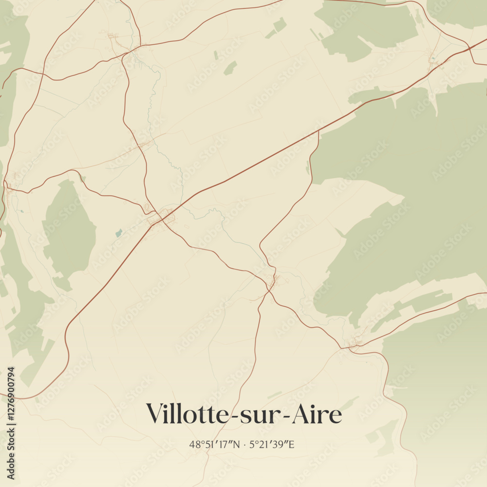 Fototapeta premium Vintage map of Villotte-sur-Aire, France.