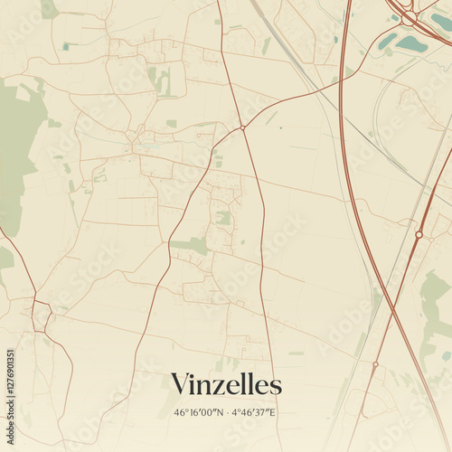 Vintage map of Vinzelles, France.
