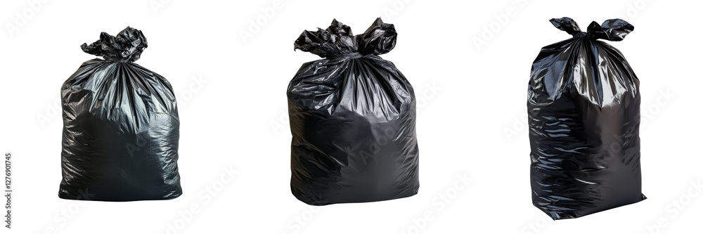 A Set of Upright Black Garbage Bags with Trash Isolated on Transparent Background A Set of Upright Black Garbage Bags with Trash Isolated on Transparent Background