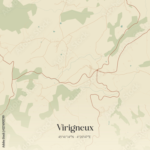 Vintage map of Virigneux, France.