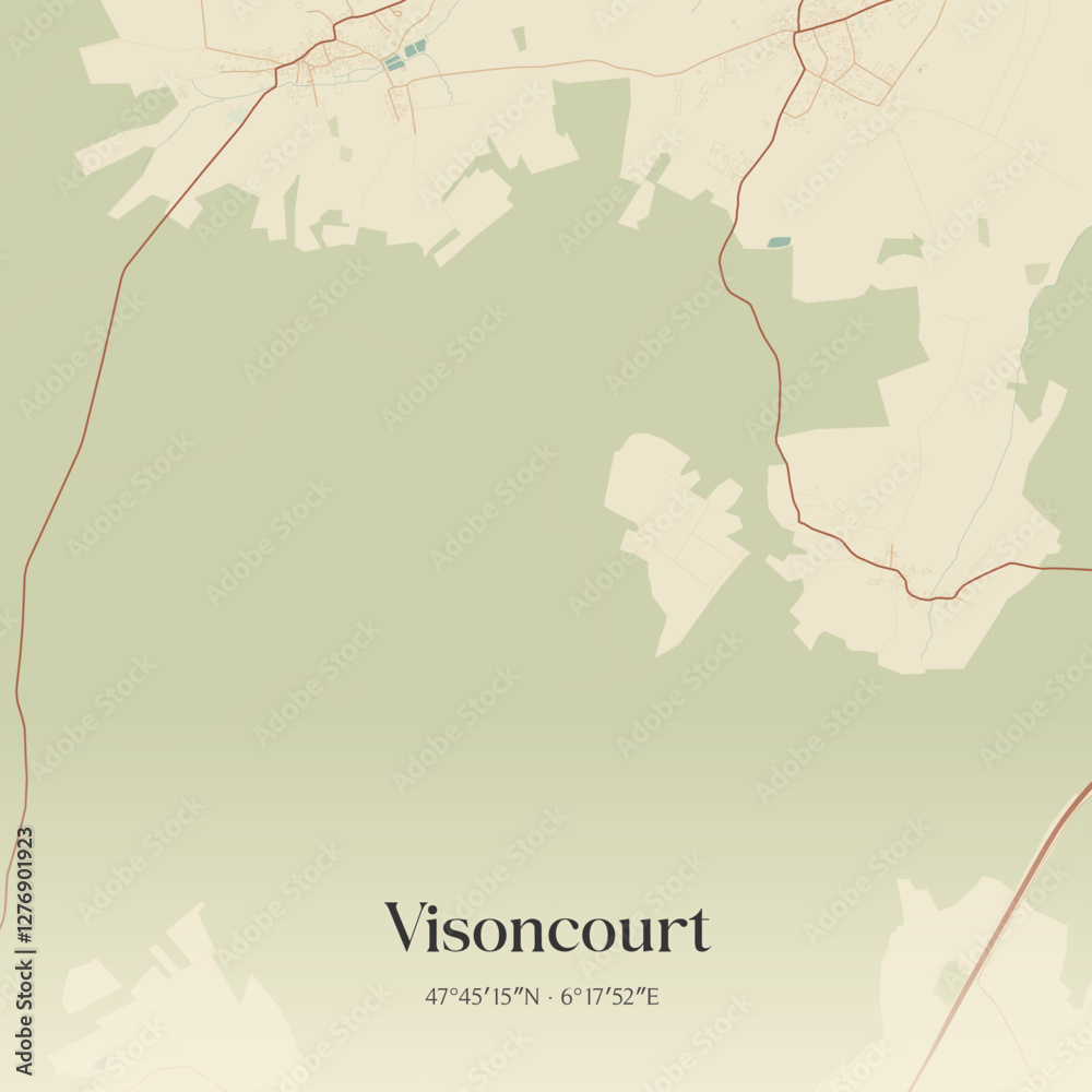 Fototapeta premium Vintage map of Visoncourt, France.