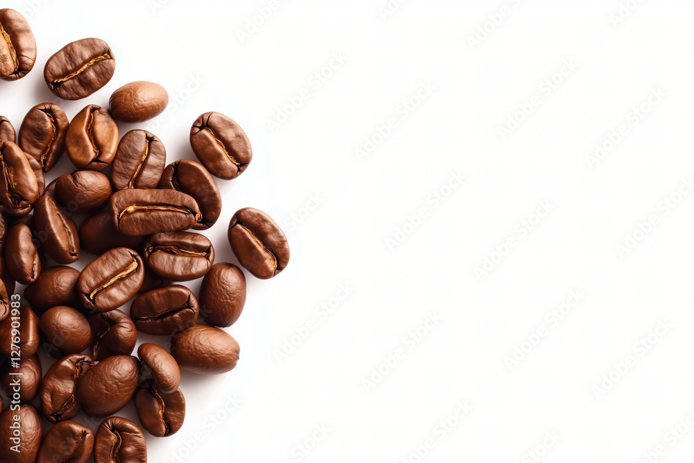 Naklejka premium Coffee Beans: A close-up shot of roasted coffee beans, showing their rich texture and warm brown color. Perfect for designs on coffee related topic.