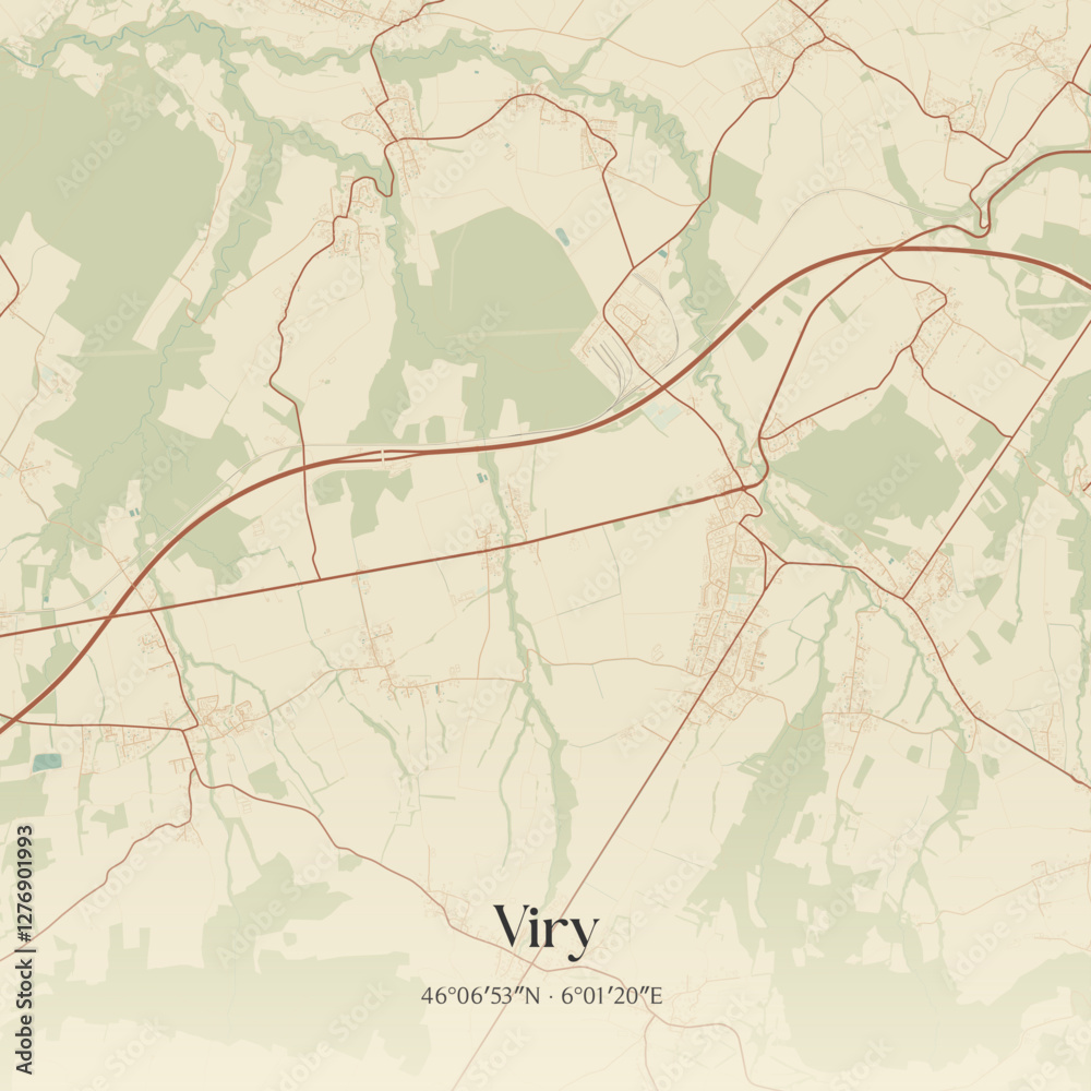 Fototapeta premium Vintage map of Viry, France.