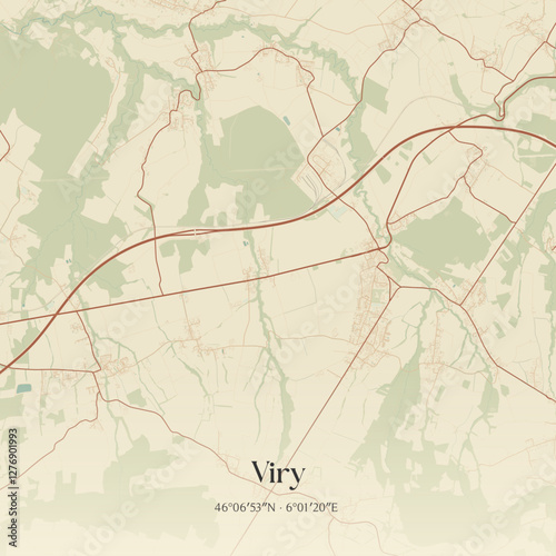Vintage map of Viry, France.
