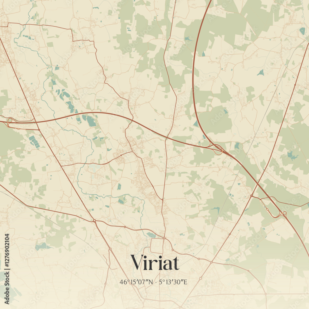 Fototapeta premium Vintage map of Viriat, France.