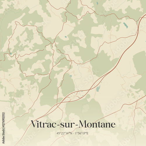 Vintage map of Vitrac-sur-Montane, France.