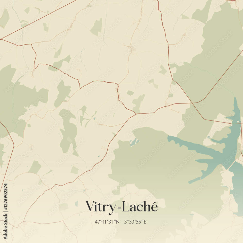 Fototapeta premium Vintage map of Vitry-Laché, France.
