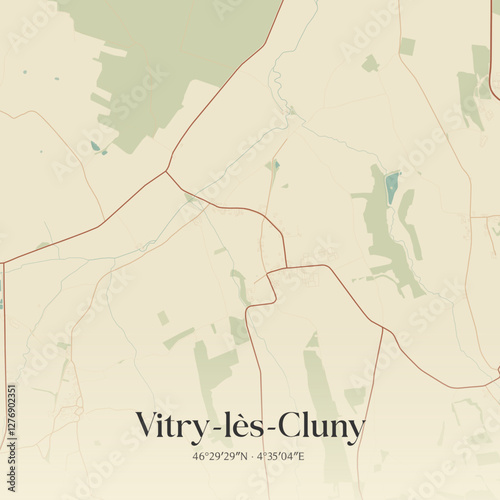 Vintage map of Vitry-lès-Cluny, France.