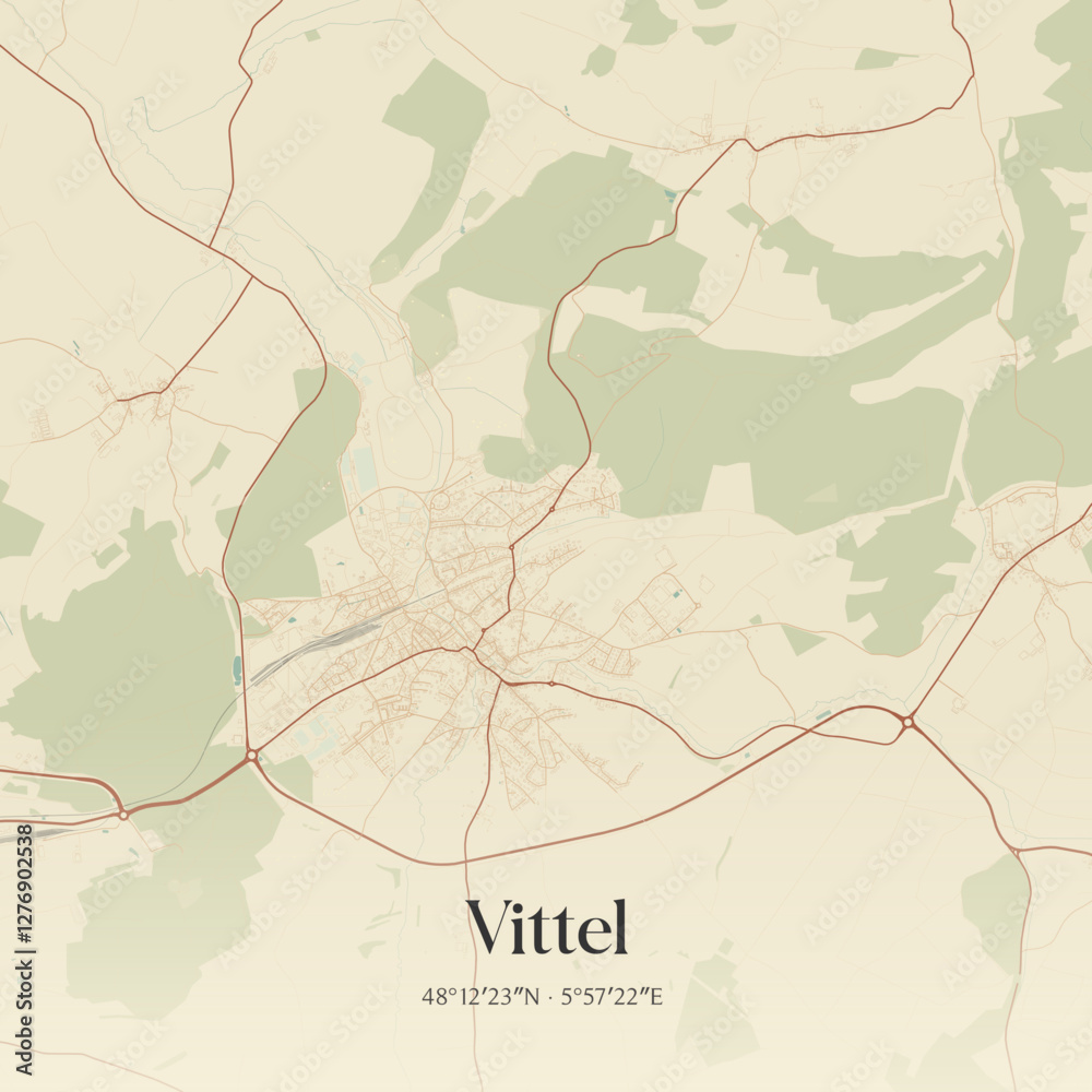 Obraz premium Vintage map of Vittel, France.