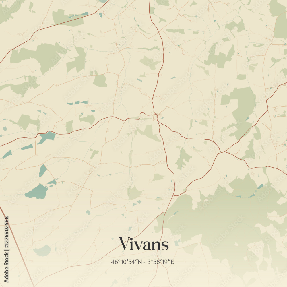 Fototapeta premium Vintage map of Vivans, France.