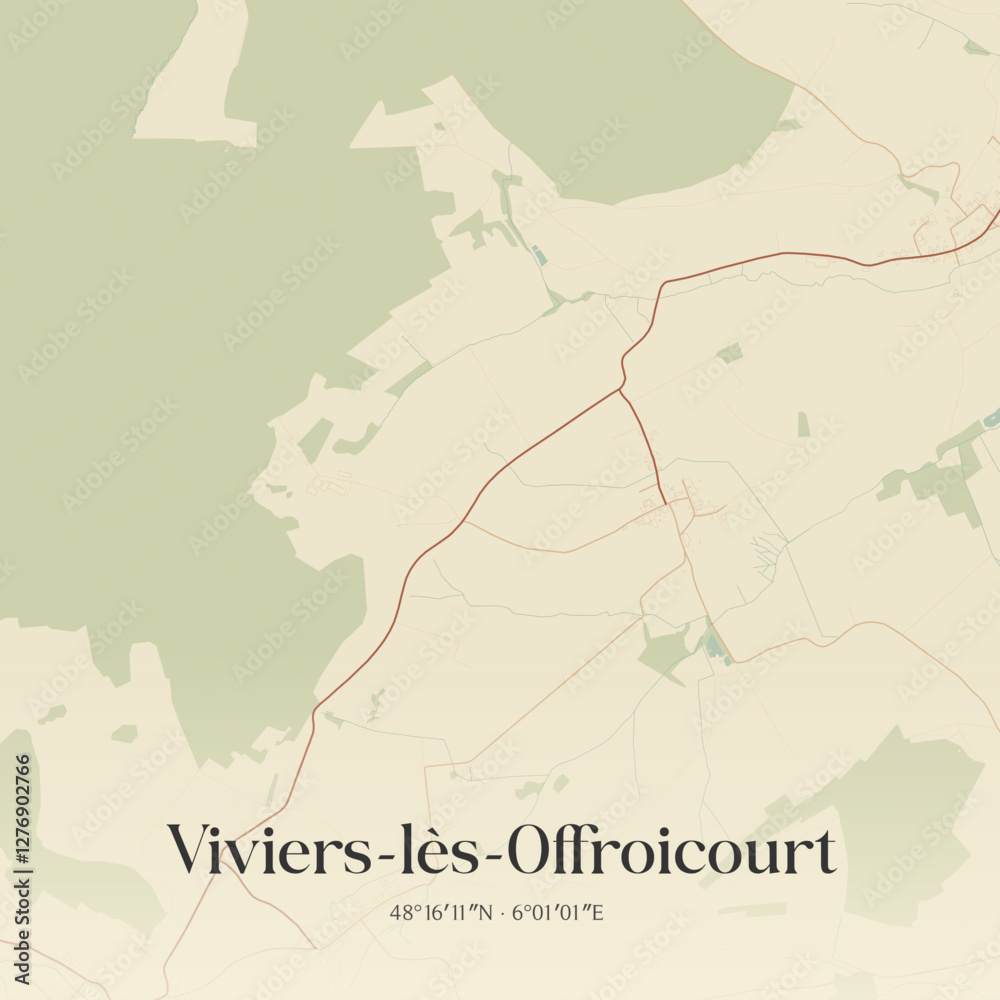 Obraz premium Vintage map of Viviers-lès-Offroicourt, France.