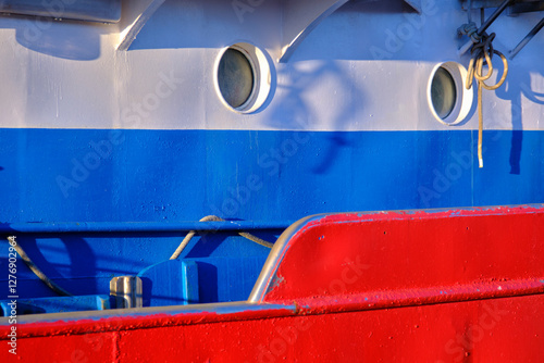 Vibrant nautical design with red and blue colors
