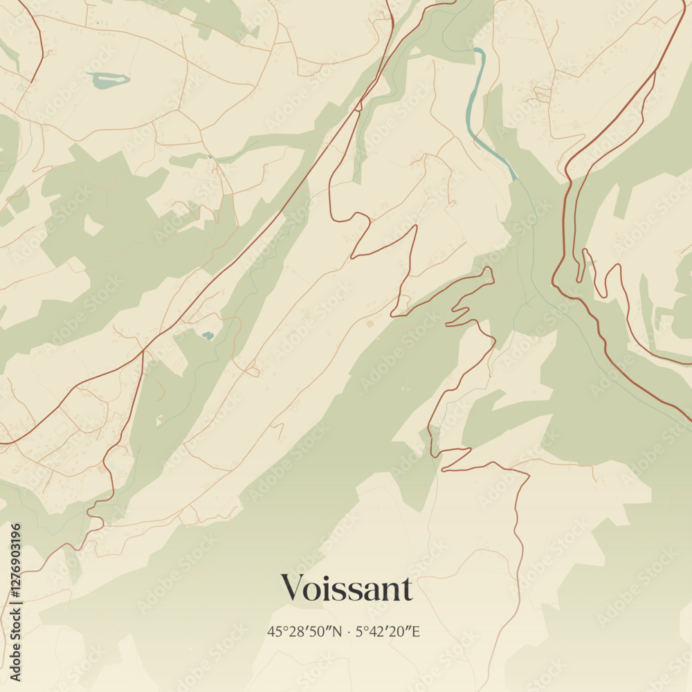 Fototapeta premium Vintage map of Voissant, France.