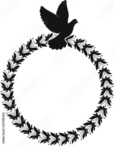 Dove of peace on a round wreath religious design