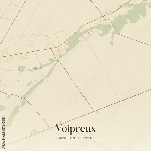 Vintage map of Voipreux, France.