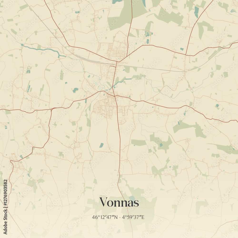 Fototapeta premium Vintage map of Vonnas, France.
