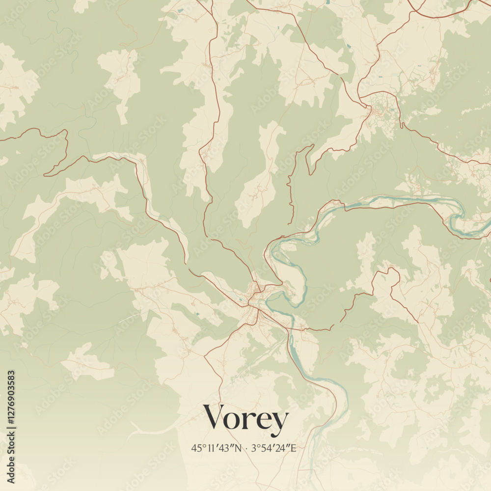 Fototapeta premium Vintage map of Vorey, France.