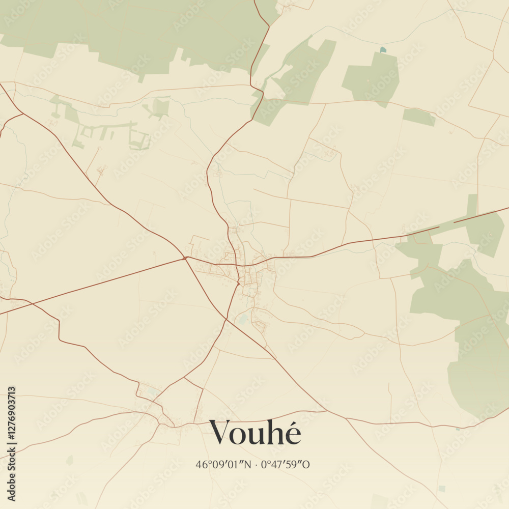 Obraz premium Vintage map of Vouhé, France.