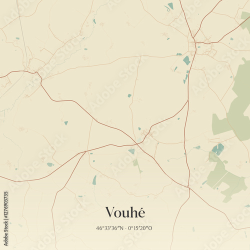 Vintage map of Vouhé, France.