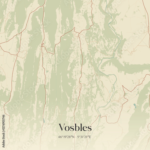 Vintage map of Vosbles, France.