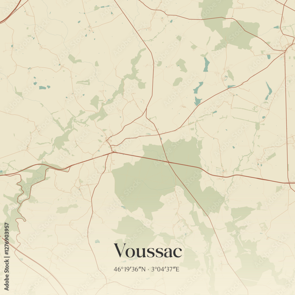 Fototapeta premium Vintage map of Voussac, France.
