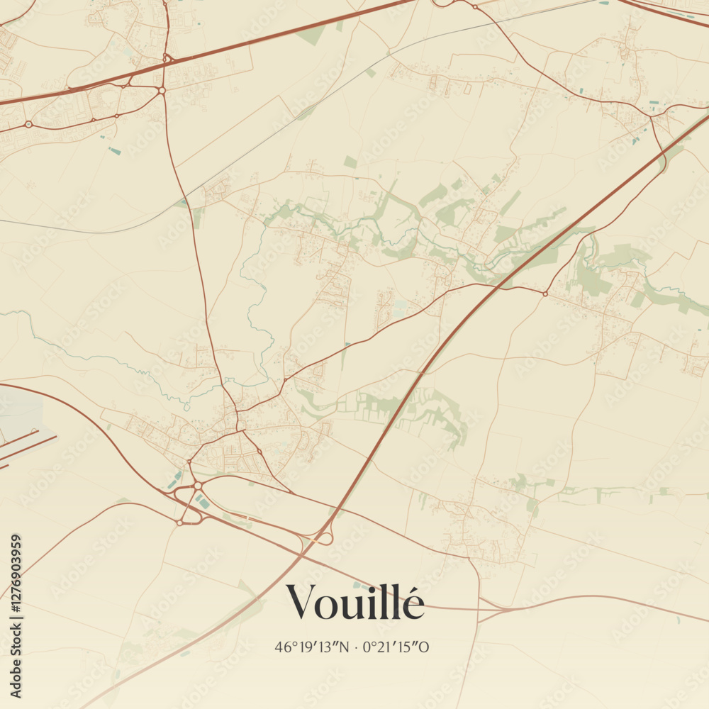 Fototapeta premium Vintage map of Vouillé, France.